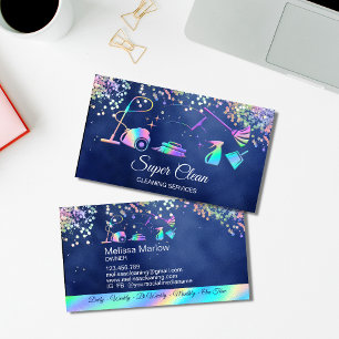 Maid Cleaning House Holographic Sparkling Business Business Card