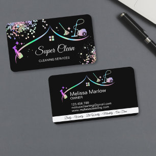 Maid Cleaning House Holographic Sparkling Business Card