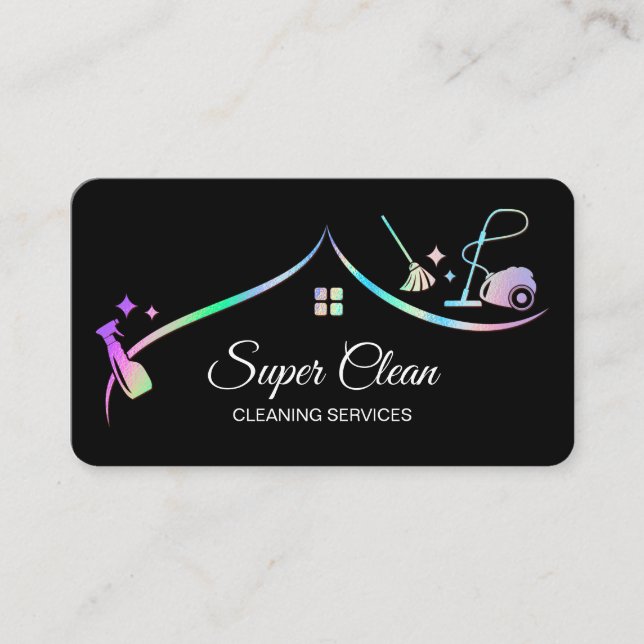 Maid Cleaning House Holographic Sparkling Business Card (Front)
