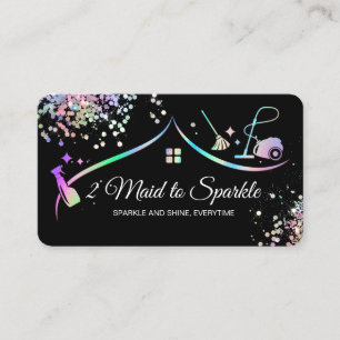 Maid Cleaning House Holographic Sparkling Business Card
