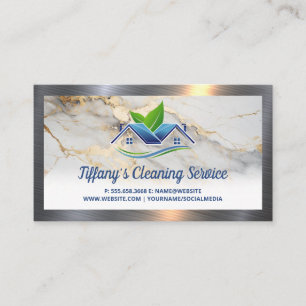 Maid Cleaning House Logo   Metallic Border Business Card