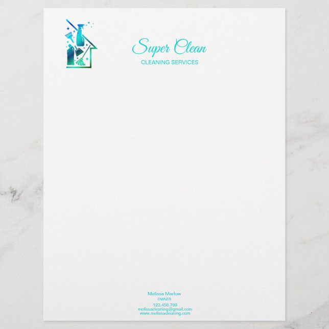 Maid Cleaning House professional Cleaning Services Custom Letterhead (Front)