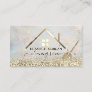  Maid Cleaning House Roof Gold Glitter Opal Business Card