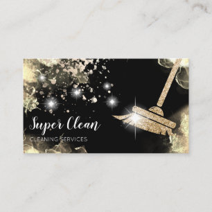 Maid Cleaning House Sparkling Dripping Gold Busine Business Card