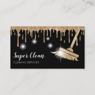 Maid Cleaning House Sparkling Dripping Gold Business Card