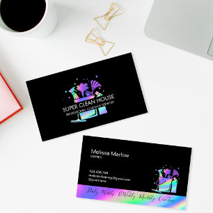 Maid Cleaning House Sparkling Holograph Business C Business Card