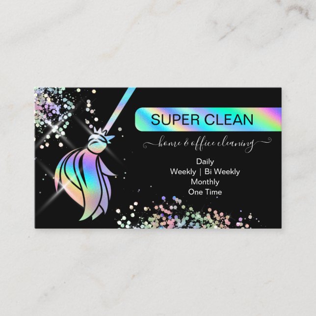Maid Cleaning House Sparkling Holograph Business C Business Card (Front)