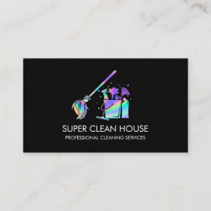 Maid Cleaning House Sparkling Holograph Business C Card