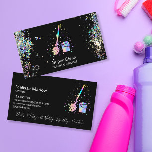 Maid Cleaning House Sparkling Holograph Business C Card
