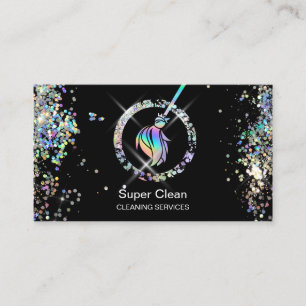 Maid Cleaning House Sparkling Holograph Business C Card