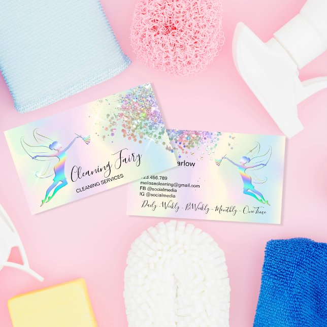 Maid Cleaning House Sparkling Holograph Fairy Business Card (Creator Uploaded)