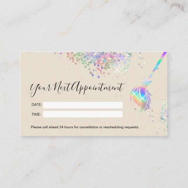 Maid Cleaning House Sparkling Holograph Next Appoi Appointment Card (Back)