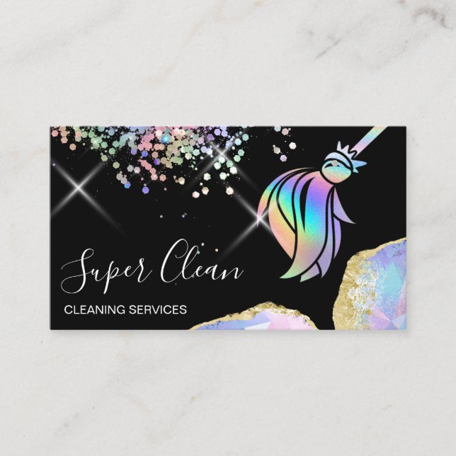Maid Cleaning House Sparkling Holograph Opal Busin Business Card (Front)