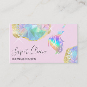 Maid Cleaning House Sparkling Holograph Opal Busin Business Card