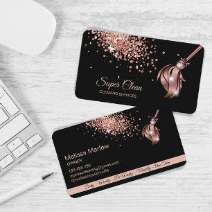 Maid Cleaning House Sparkling rose gold Business C Business Card