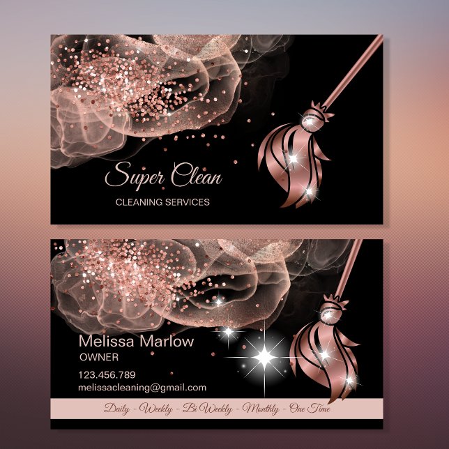Maid Cleaning House Sparkling rose gold Business C Business Card (Creator Uploaded)