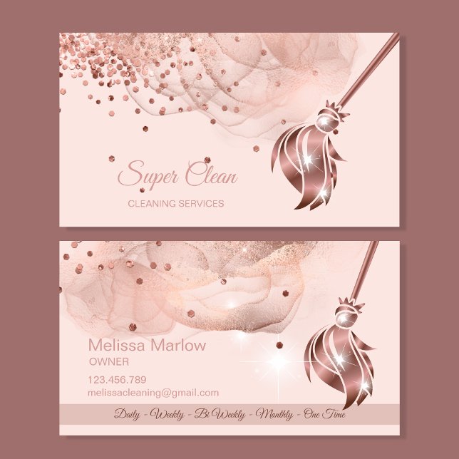 Maid Cleaning House Sparkling rose gold Business C Business Card (Creator Uploaded)