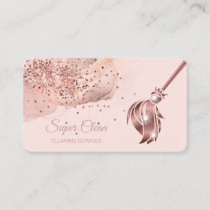 Maid Cleaning House Sparkling rose gold Business C Card