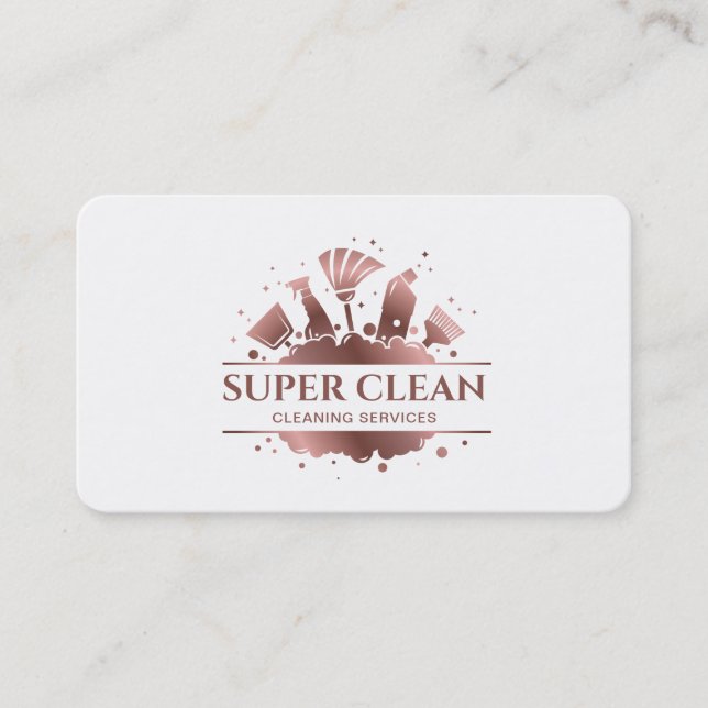 Maid Cleaning House Sparkling Rose Gold Business C Card (Front)
