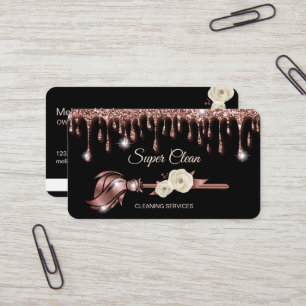 Maid Cleaning House Sparkling rose gold Business C Card
