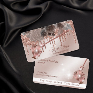 Maid Cleaning House Sparkling rose gold Business C Card
