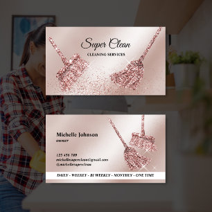 Maid Cleaning House Sparkling rose gold Business C Card