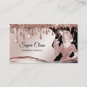 Maid Cleaning House Sparkling rose gold Business Card
