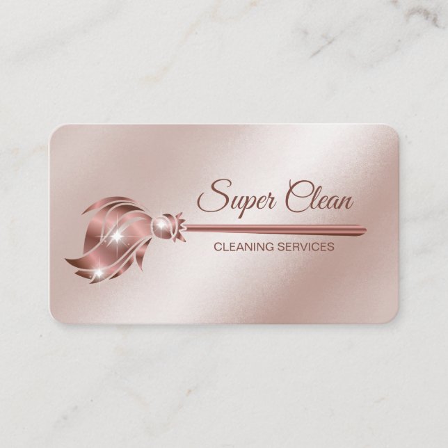 Maid Cleaning House Sparkling rose gold Business Card (Front)