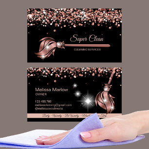 Maid Cleaning House Sparkling rose gold Business Card