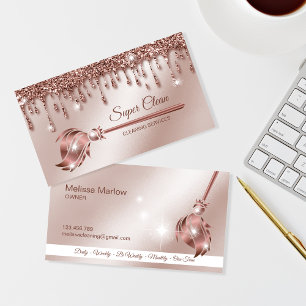 Maid Cleaning House Sparkling rose gold Business Card