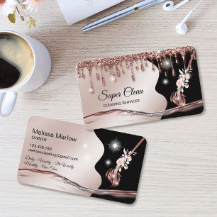 Maid Cleaning House Sparkling rose gold Business Card