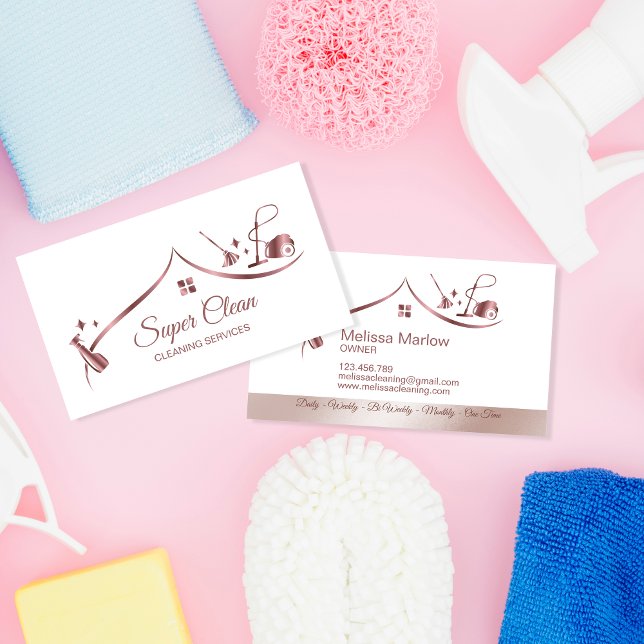 Maid Cleaning House Sparkling rose gold Business Card (Creator Uploaded)