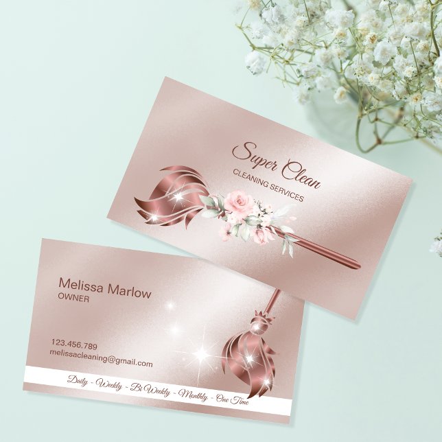 Maid Cleaning House Sparkling rose gold Business Card (Creator Uploaded)