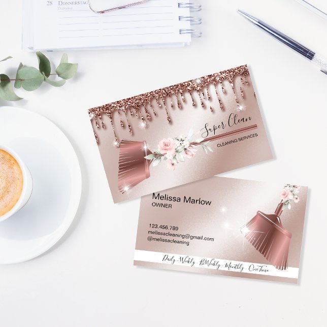 Maid Cleaning House Sparkling rose gold Business Card (Creator Uploaded)