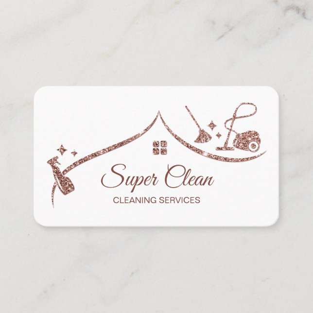 Maid Cleaning House Sparkling rose gold Business Card (Front)