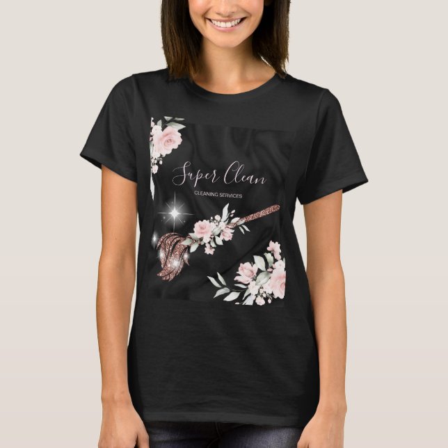 Maid Cleaning House Sparkling rose gold floral Squ T-Shirt (Front)