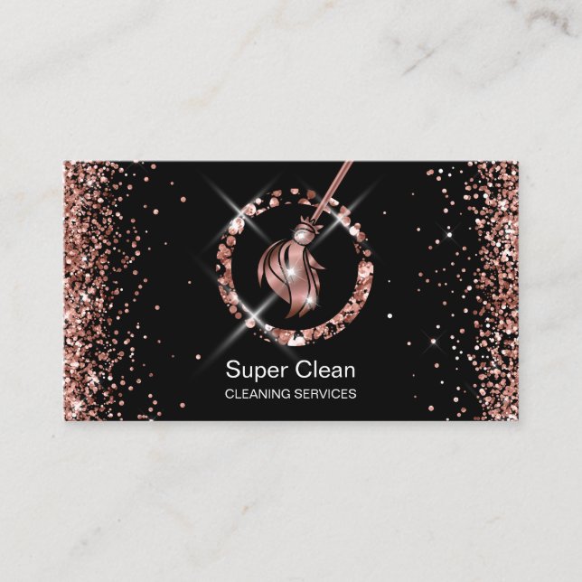 Maid Cleaning House Sparkling Rose Gold Glitter Bu Business Card (Front)