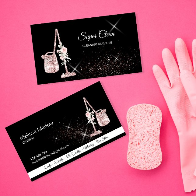 Maid Cleaning House Sparkling rose gold vacuum  Bu Business Card (Creator Uploaded)