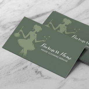 Maid Cleaning Housekeeping Elegant Sage Green Business Card