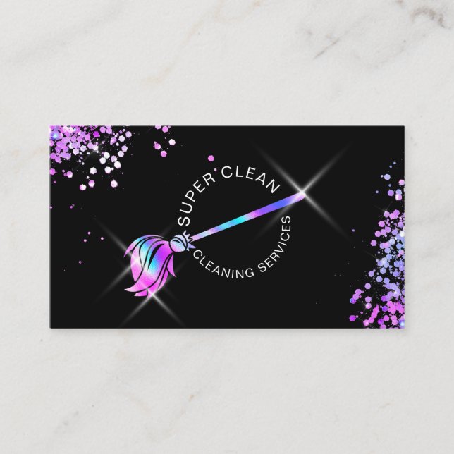 Maid Cleaning Housekeeping Sparkling Holograph Bus Business Card (Front)