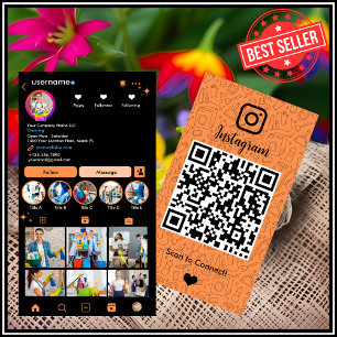 Maid Cleaning Instagram Orange Housekeeping QR Business Card