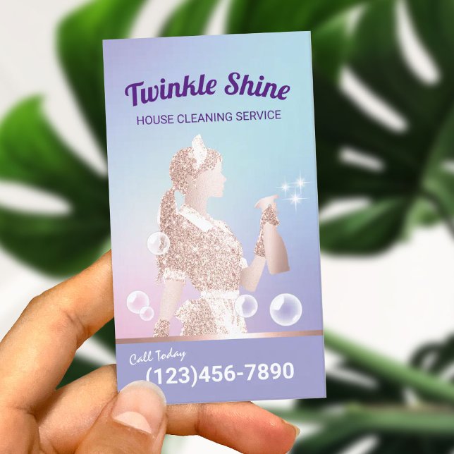 Maid Cleaning Service Pastel Purple Housekeeping Business Card (Creator Uploaded)