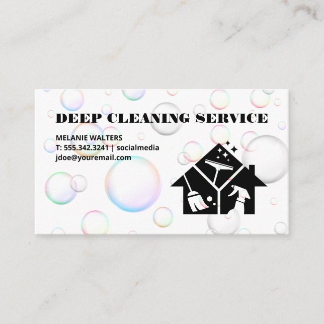 Maid | Cleaning Service | Soap Bubbles Business Card (Front)