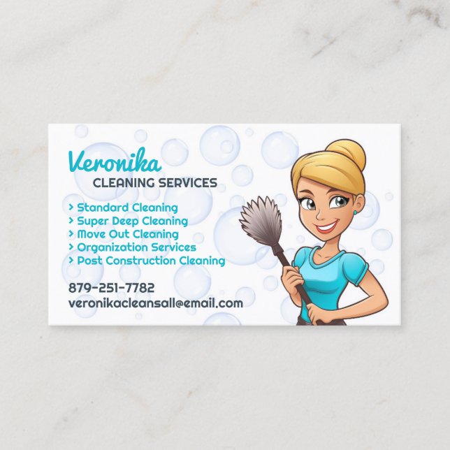 Maid Cleaning Services Business Card (Front)