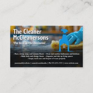 Maid Cleaning The Kitchen Counter Spray Logo Business Card