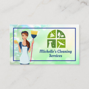 Maid Holding Broom   Soap Bubbles Business Card
