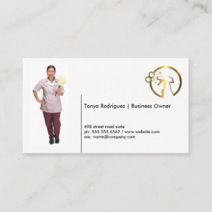 Maid Holding Duster Cleaning Logo Business Card
