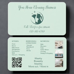 Maid House Cleaning Green Photos QR Code Business Card