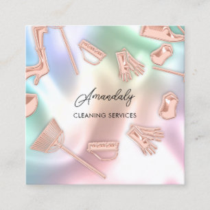 Maid House Cleaning Office Services Logo Holograph Square Business Card