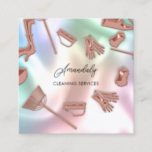 Maid House Cleaning Office Services QR Code Rose Square Business Card